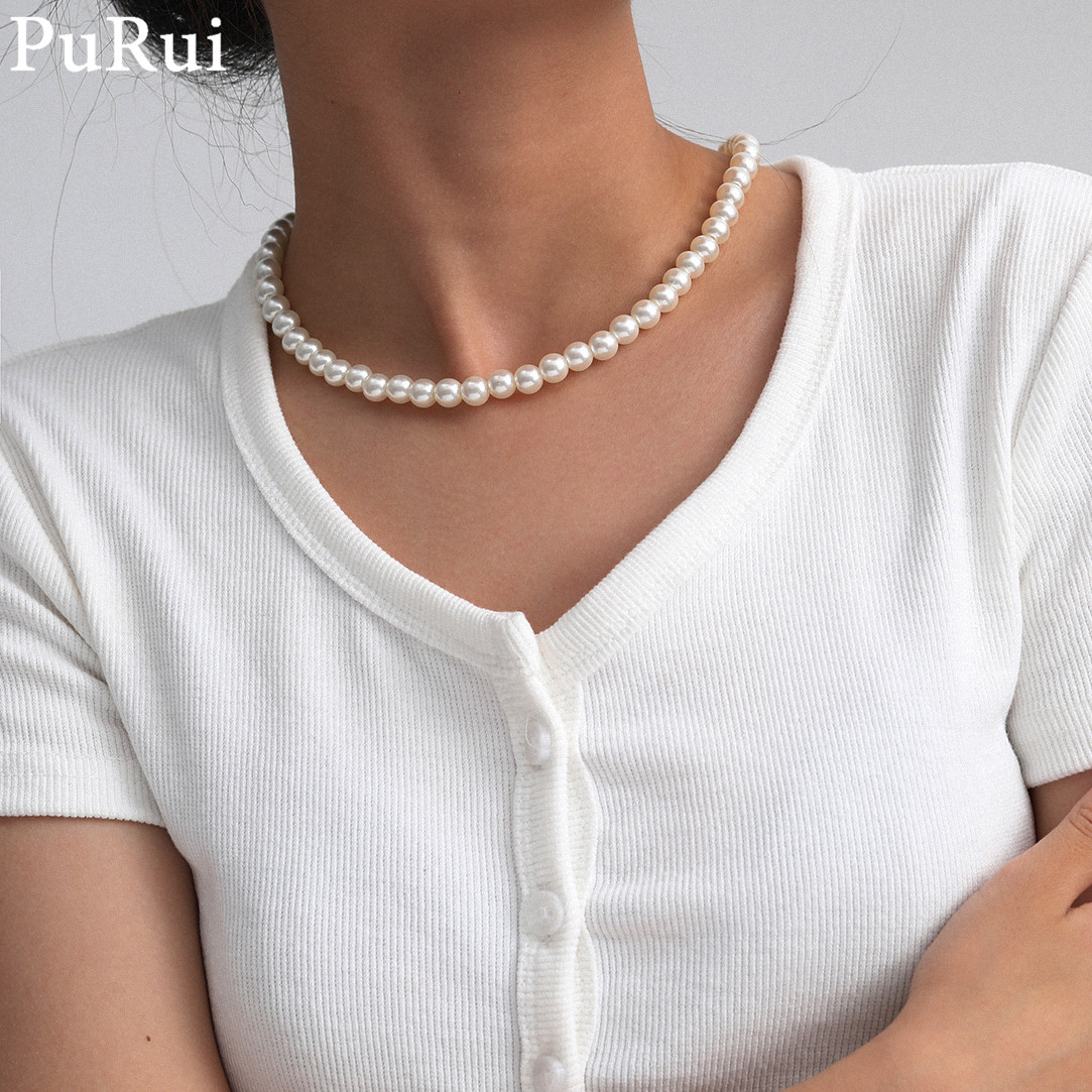 Vintage Fashion Korea - Minimalist Imitation Pearl Choker Necklace for