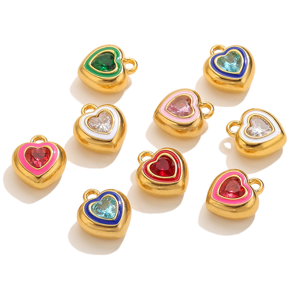 Vintage Fashion Necklace - 3pcs Stainless Steel Zircon Enamel Heart