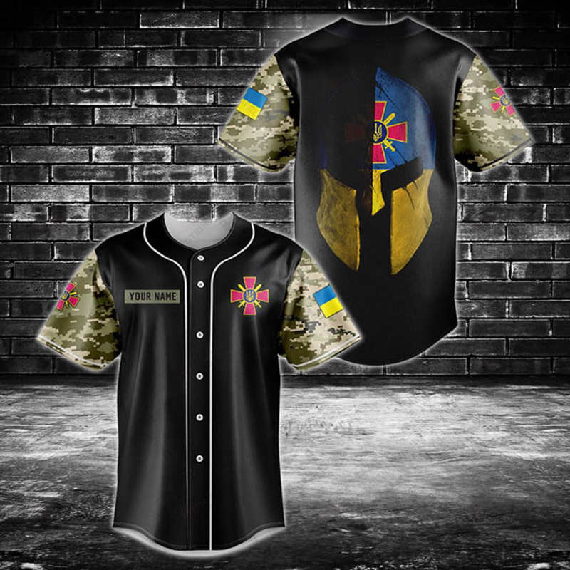 Vintage Fashion Jersey - Custom Name Ukraine Shield Graphic Button