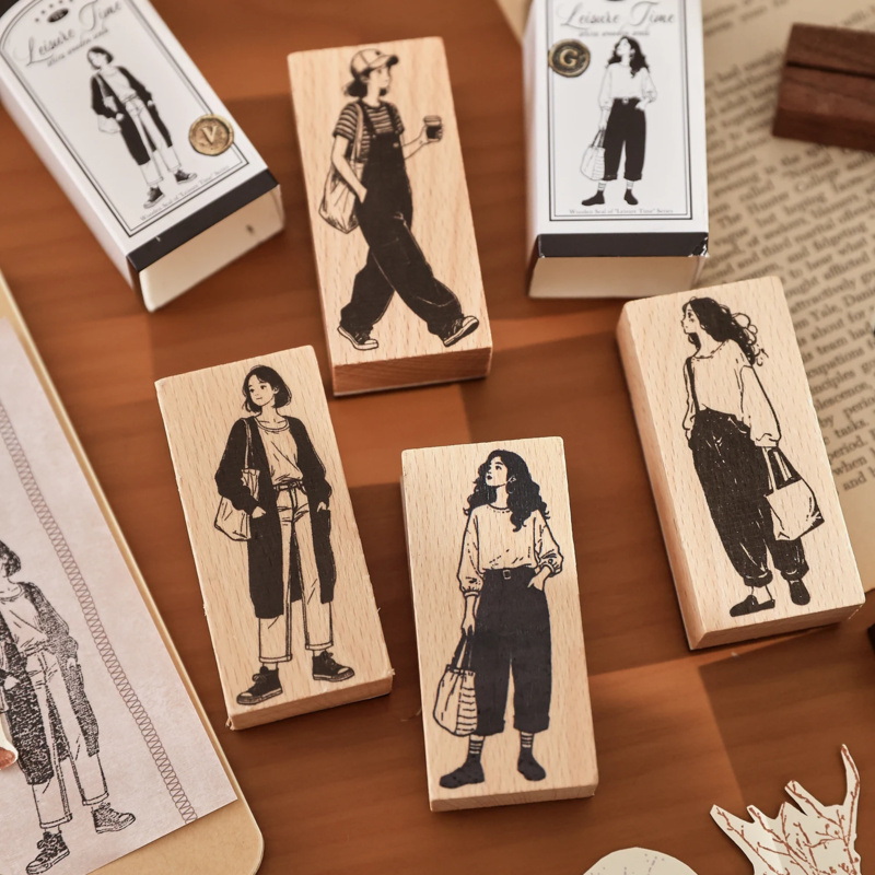 Vintage Fashion Journal - Creative Fashion Girl Wood Stamp Vintage