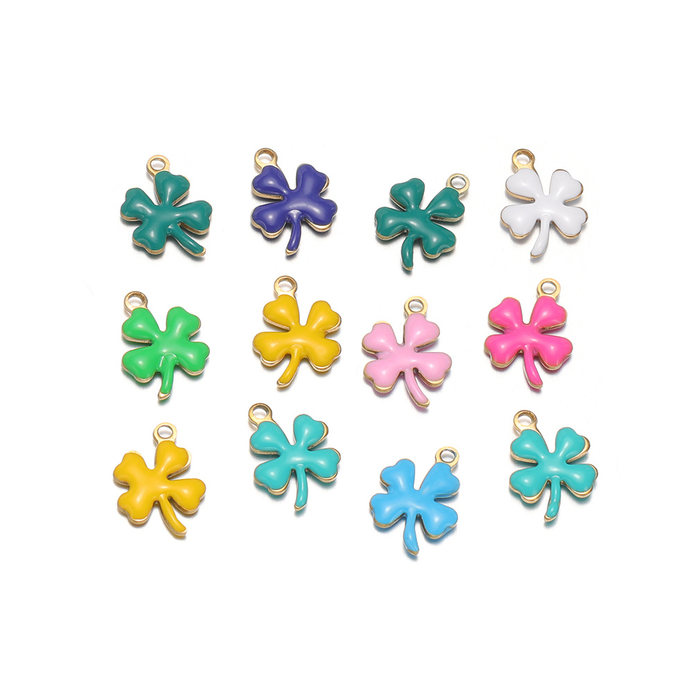 Vintage Fashion Necklace - 20pcs Stainless Steel Enamel Clover Flower