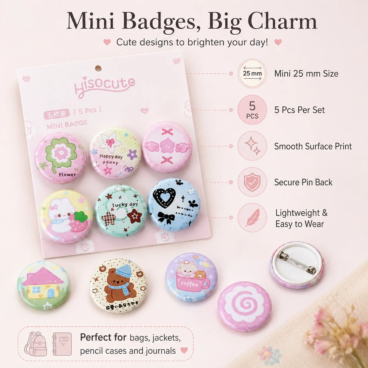 Student Clover 25mm Mini Pin B - Vintage Fashion Journal ulasan dan harga