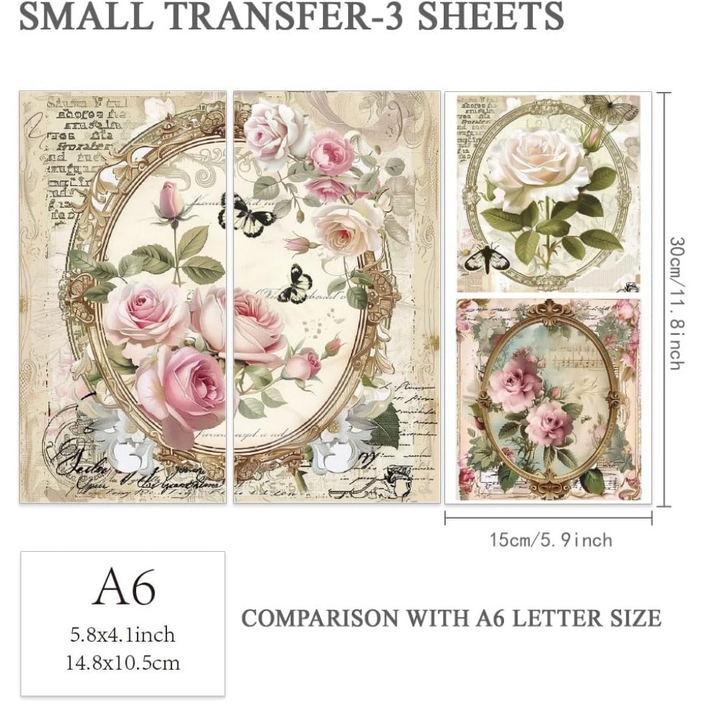 3pcs/Set Rose Rub on Transfers - Vintage Fashion Photos ulasan dan harga