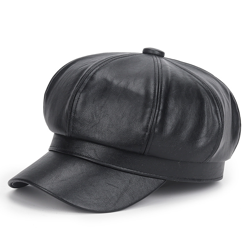 Winter Black PU Leather Hat fo - Vintage Fashion Hats ulasan dan harga