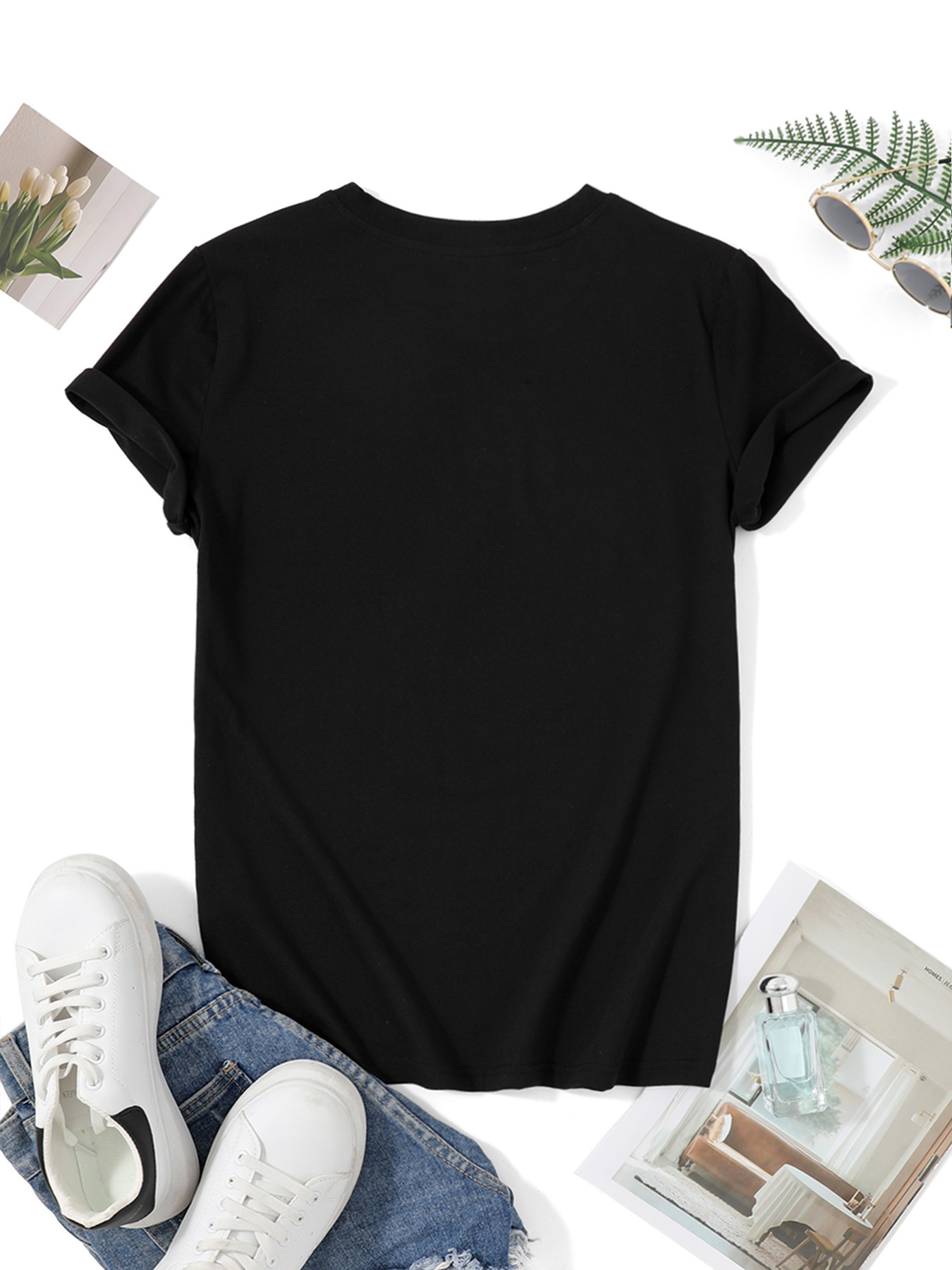 Women Black Crew Neck Short Sl - Vintage Fashion Hats ulasan dan harga