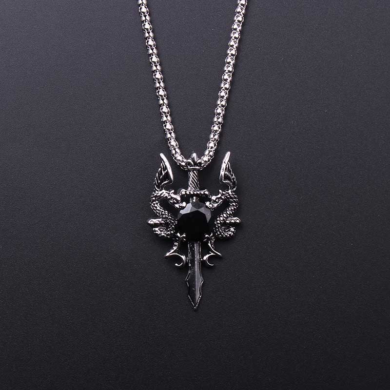 Double Dragon Black Gem Cross  - Vintage Fashion Necklace ulasan dan harga