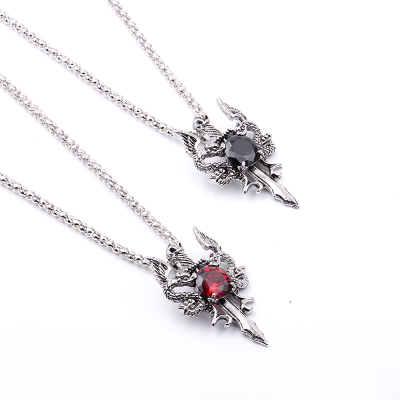 Double Dragon Black Gem Cross  - Vintage Fashion Necklace ulasan dan harga