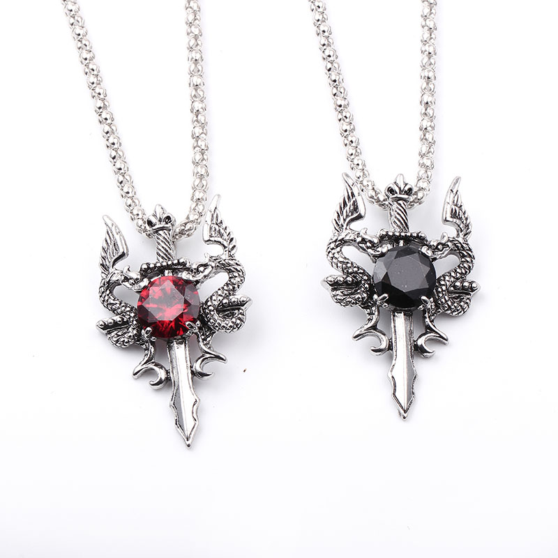 Double Dragon Black Gem Cross  - Vintage Fashion Necklace ulasan dan harga