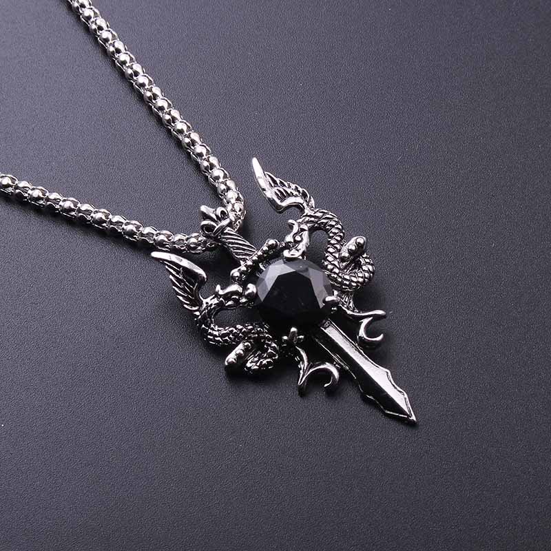 Double Dragon Black Gem Cross  - Vintage Fashion Necklace ulasan dan harga