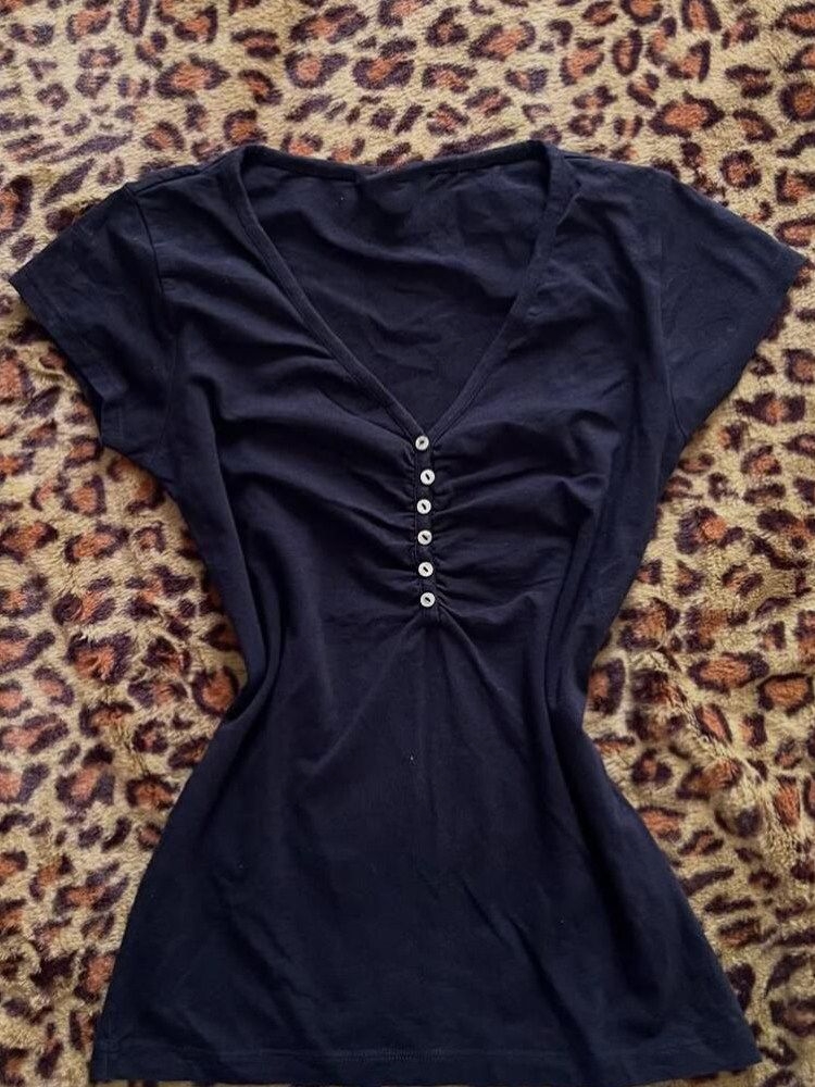 Korea Vintage Dark Blue T Shir - Vintage Fashion Korea ulasan dan harga